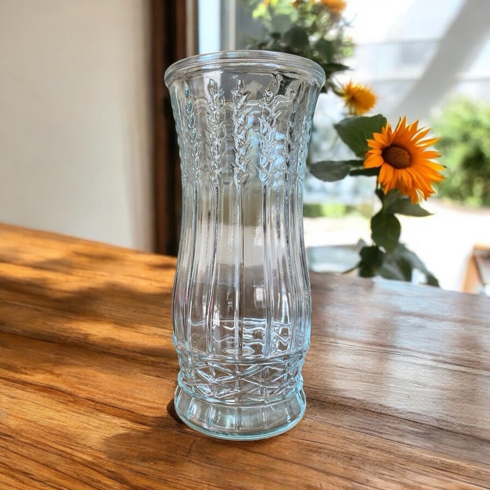 Vintage Brody Co Clear Glass Wheat Stalk Vase Mid Century Modern